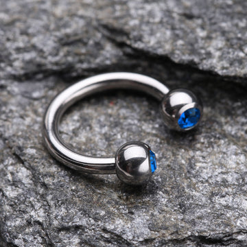 Detail View 1 of Gem Ball Steel Horseshoe Circular Barbell-Capri Blue